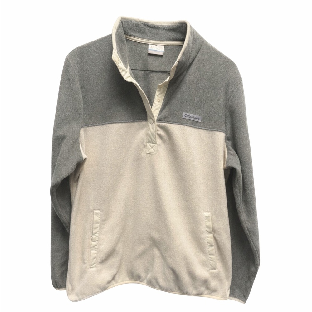 Columbia Fleece Snap Pullover | Gray Cream Colorblock | Unisex XL
